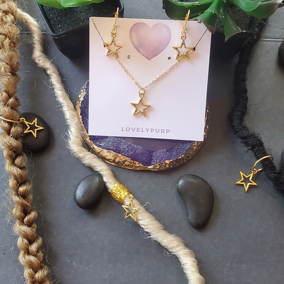 🌟 NEW! "You're a Star" GOLD colored Jewelry Sets for Dreadlocks, Braids, Hair.. - Picture 4 of 4